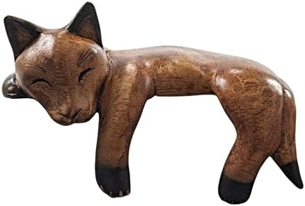 Coco Papaya Chat Endormi en Bois 15cm Allongé sur Un Rebord d'étagère - Nail Gallerys