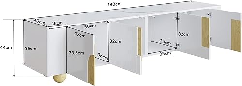 MIOOSUT Meuble TV 180 cm Longueur, Armoire TV dans Le Salon, Meuble TV avec 4 Portes, Armoire de Rangement TV, pour Salon, Chambre à Coucher (Blanc, 180 * 40 * 44) - Nail Gallerys