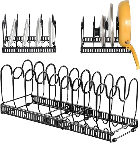 TsunNee Organiseur extensible pour poêles, poêles et couvercles avec 10 séparateurs, garde-manger, support de couvercles, noir - Nail Gallerys