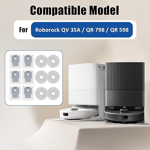 Lot de 12 kits d'accessoires pour robot aspirateur Roborock QV 35A / QR 798 / QR 598, 6 sacs à poussière et 6 serpillères - Nail Gallerys