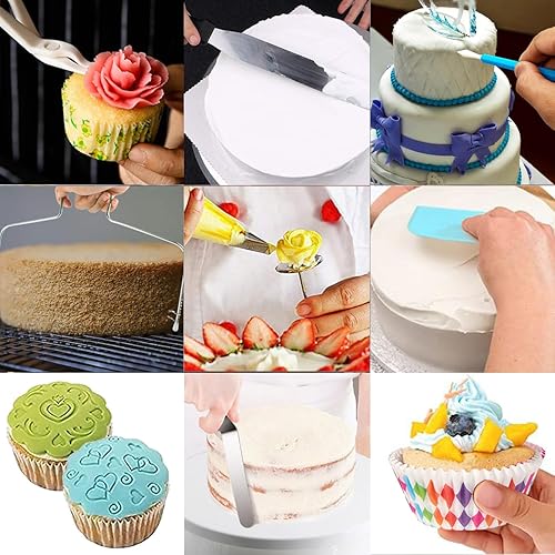 Plateau Tournant de Gâteau, Gyvazla Kit de Pâtisserie Inclure Gâteaux Tournant, Poches et Douilles, Coupe-Gâteau, Seringue Patisserie, Brosse, Spatule à Glaçage pour Cuisine Décoration de Gâteaux - Nail Gallerys
