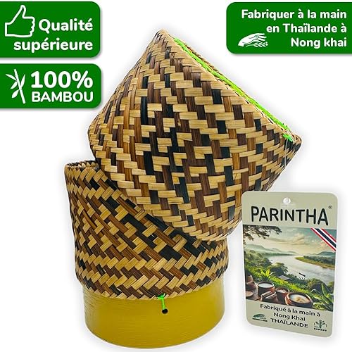 Panier traditionnel en bambou pour riz gluant thaïlandais de 13cm avec socle en plastique – Transport, présentation ou conservation du riz collant Thai (Bamboo Sticky Rice) - Nail Gallerys