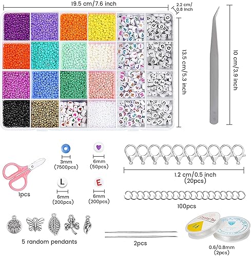 7950pcs Perles pour Bracelet Bijoux, 3MM Perles de Rocaille Kit avec Perles Lettres, Ficelle Élastique et Autres Accessoires pour La Fabrication de Bracelets Colliers Bijoux Kit de Fournitures de DIY - Nail Gallerys