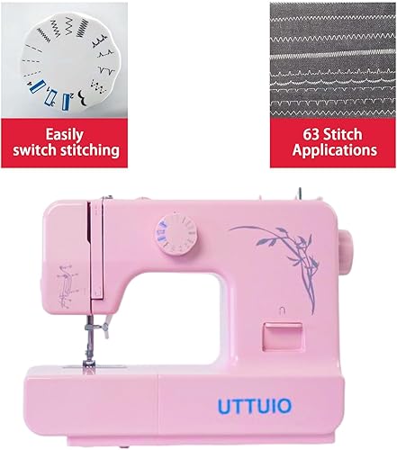 Uttuio Machine à coudre Mini Machine à coudre électrique Portable Machine à coudre pour les débutants 63 Applications de point Machine à coudre mécanique avec Kit d’accessoires (rose) - Nail Gallerys