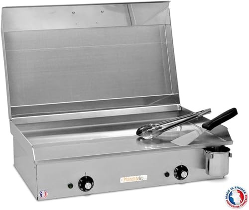 PLANCHAELEC - Plancha Electrique NEO E650-2400W - Couvercle + 2 Ustensiles - Inox - Thermostat Réglable - 10 Personnes - Made In France - L65 X P43 X H18 cm - Nail Gallerys