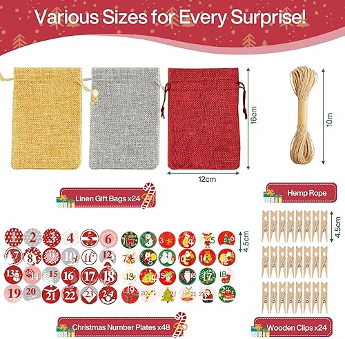 ENCOUN Calendrier de l'Avent à Remplir, 24PCS Calendrier de l'Avent 2024, 12*16cm Calendrier de l'avent DIY, Sac pour Calendrier de L'avent Sac en Jute pour Femme Homme Enfant Cadeau Decoration Noel - Nail Gallerys
