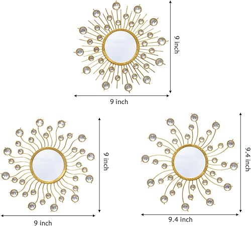 wotieuns Lot de 3 miroirs décoratifs muraux bohèmes dorés en métal à Suspendre pour Salon, Chambre à Coucher, Salle de Bain 23,5 x 23,5 cm - Nail Gallerys