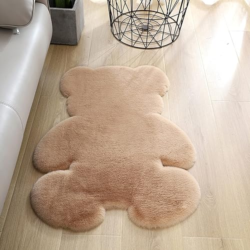 KRIPINC Tapis Peau de Mouton Ours, Tapis Fausse Fourrure Shaggy Animales, Moquette Ourson Doux pour Salon, Fille Chambre, Descente de Lit (75x105cm, Marron) - Nail Gallerys