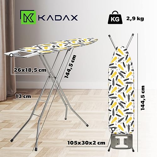 KADAX Planche à Repasser, Table à Repasser Vapeur avec Pieds antidérapants, Planche à Repasser réglable en Hauteur avec revêtement Amovible, Table à Repasser (105 x 30 cm, Blanc/Argent) - Nail Gallerys