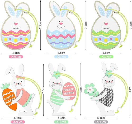 Décoration de Pâques Bois, 18pcs Pendentif Lapin de Pâques Bois, Decoration Paques lapin à Suspendre, Ornements en Bois Pâques, Ensemble de Suspension Lapin Bois pour Déco Printemps Maison Paques - Nail Gallerys