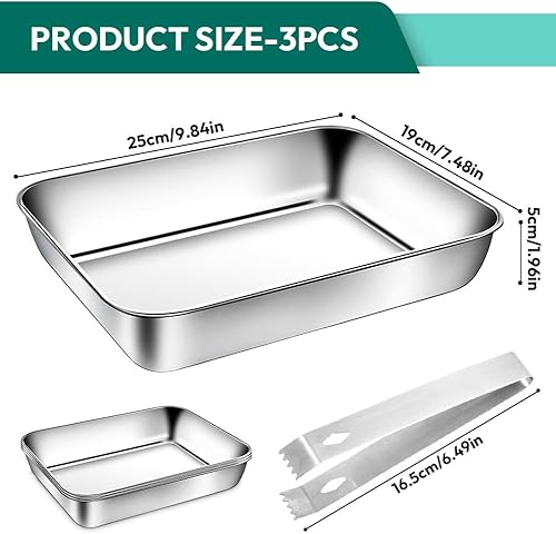 Zinueen Lot de 3 bols à paner - En acier inoxydable - Rectangulaires - 25 x 19 x 5 cm - Pour chapelure et viande/poisson rôties - Qualité alimentaire - Nail Gallerys