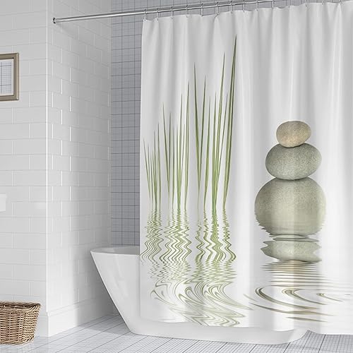 Whoiy Rideaux Douche 200 x 230 cm, Rideau de Douche Tissu Polyester Motif Zen Anti Moisissure Blanc Moderne Rideau de Baignoire Lavable - Nail Gallerys