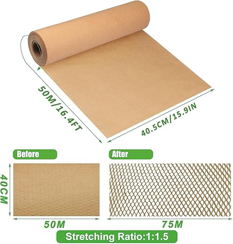 SENENQU 50M×40CM Papier Emballage Kraft en Nid d'abeille, Rouleau Papier Nid d'abeille Emballage Écologique Pour Déménager, Protection, Emballage des Cadeaux et Articles Fragiles - Nail Gallerys