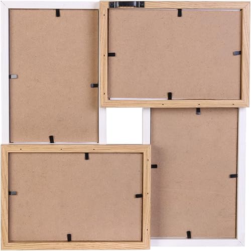 Home Deco Factory HD4204 Cadre-Photos Mural Pêle-mêle 4 Vues 10x15cm Bois et Verre Beige et Blanc H28 x 28 x 3 cm - Nail Gallerys