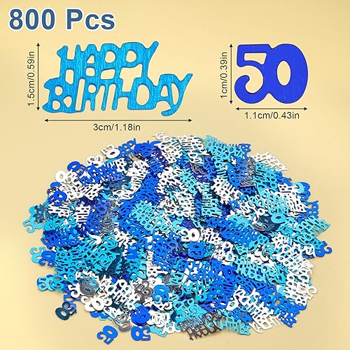 Lot de 800 confettis décoratifs de table d'anniversaire 50 décorations de fête Happy Birthday Confettis Bleu Décoration à dispersion 50 ans pour homme et femme - Nail Gallerys