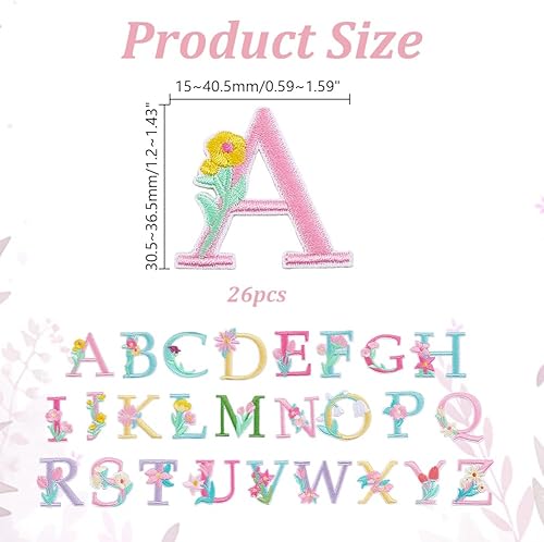 HOBBIESAY 26 Styles Alphabet A à Z Patchs Brodés Lettre Colorée Fleur Patchs Thermocollants Décorer Réparation Coudre Lettre Applique Patch pour Vêtements Jeans Chapeaux - Nail Gallerys