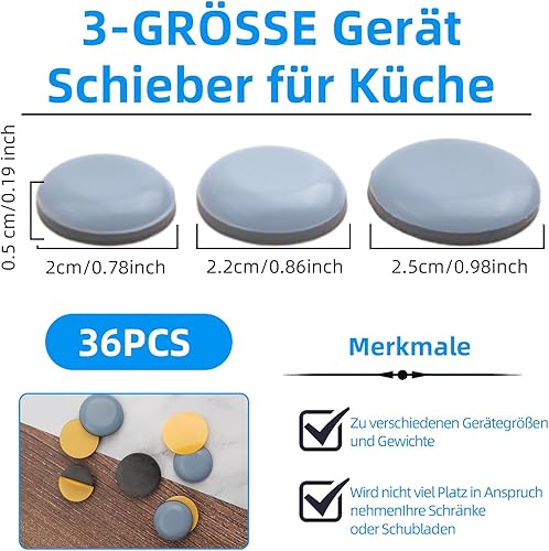 Lot de 36 glissières autocollantes pour appareils de cuisine, petits appareils de cuisine, faciles à déplacer et autocollants (20 mm, 22 mm, 25 mm) - Nail Gallerys