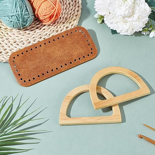 PH PandaHall Kit de Fabrication de Sacs au Crochet 18.2x8.1cm Fond de Sac en Cuir PU Marron avec 2pcs 8.5x12cm poignées en Bois en Forme de D pour Sac à Tricoter - Nail Gallerys