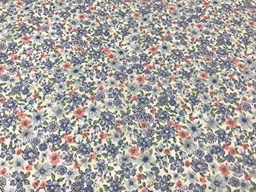 textil pertex Tissu LIBERTY - Tissu batiste fleurs bleues, tissus pour enfants, tissus d'artisanat, tissus en coton, tissus au mètre, 1 mètre x 150 cm, Bleu/Rose - Nail Gallerys