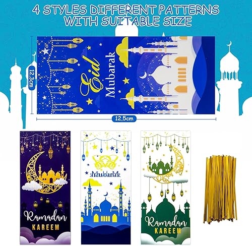 Sachet Bonbon Eid Mubarak,100 Pièces Cellophane Sacs Decoration Aid moubarak, Eid Mubarak Cadeau Sac, Sac Cadeaux Pour Ramadan Kareem Enfant Musulmans Decoration - Nail Gallerys