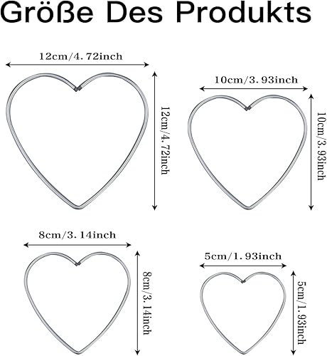 10 pièces Anneau en métal en Forme de Coeur, Anneaux décoratifs en métal, couronnes de Fleurs, Anneau macramé Floral 5/8/10/12cm pour Le Mariage, la fête, Le Festival (Argent) - Nail Gallerys