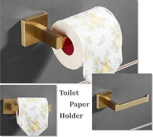 SHUNLI Porte-Rouleau de Papier Toilette doré + Porte-essuie-Mains, Ensemble d'accessoires de Salle de Bain doré brossé, Support Mural pour Papier Toilette, Barre Porte-Serviette, Acier Inoxydable - Nail Gallerys