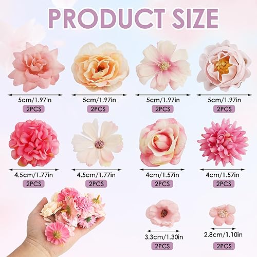20 pièces Têtes de fleurs artificielles à bricoler, Fleurs en soie rose pour la décoration de mariage, bouquet de mariée et décoration de table, Fleurs artificielles polyvalentes pour la Saint-Valenti - Nail Gallerys