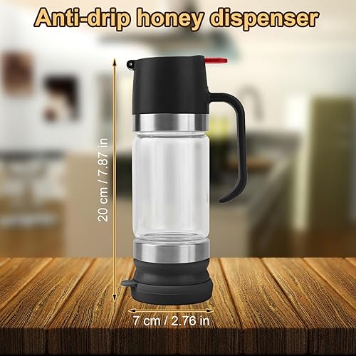 Distributeur de Miel, Distributeur de Miel en Verre Anti-Goutte avec Base Pot de Miel en Verre de 300ml avec Poignée Distributeur de Sirop Récipient à Miel pour Sirop de Miel Café Thé (Noir) - Nail Gallerys