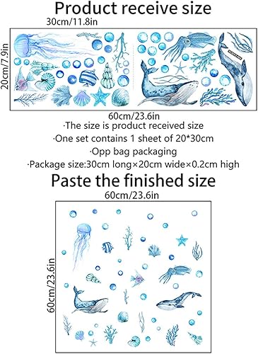 Bkemkri Autocollants Lumineux Animaux Marins Stickers Vie Marine Stickers Muraux sous Baleine Poissons Fluorescent Autocollant pour Chambres Salon d'enfants Décoration de Plafond Wall Stickers Bleu - Nail Gallerys