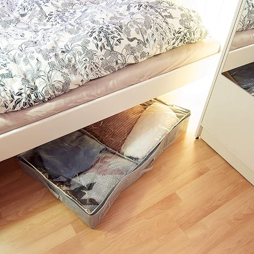 Navaris Rangement sous Lit - Lot 2X Sac de Rangement sous Lit 91 x 54 x 13,5 cm env. 66 L - Housse de Dessous de Lit avec Couverture Transparente - Nail Gallerys