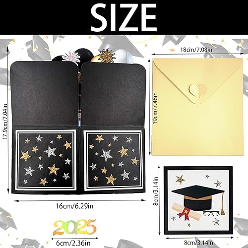 YOUYIKE Boîte Cadeau Remise des Diplômes Pop-Up 3D, Carte Musicale, Pop-up 3D Carte Avec Enveloppe et 2025 Autocollants, 2025 Bachelor Doctor Exam Master Doctor Abitur - Nail Gallerys