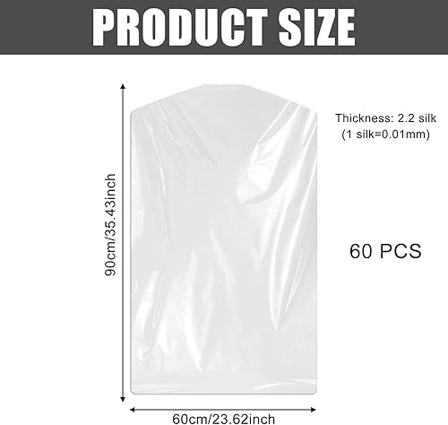 Lot de 60 sacs à vêtements transparents : housse anti-poussière sac à vêtements costume sacs à vêtements suspendus vêtements protection contre la poussière sacs de nettoyage à sec pour costumes vestes - Nail Gallerys