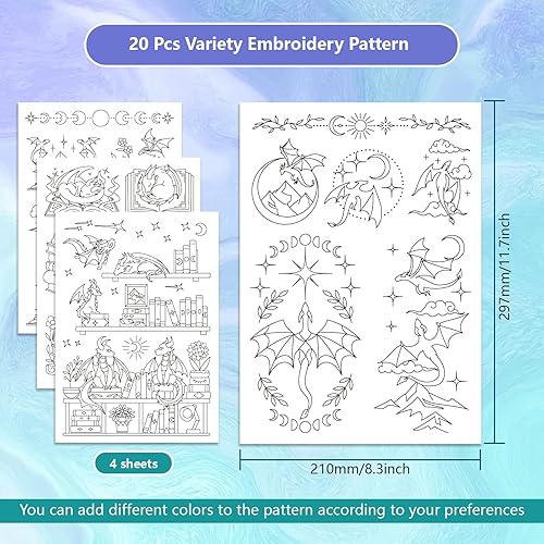 GLOBLELAND 4 feuille de Stabilisateurs de Couture à la Main Hydrosolubles Western Dragon Magic Books Wash Away Broderie Stabilizer Fleurs Feuilles Broderie Point Pratique pour les Débutants - Nail Gallerys