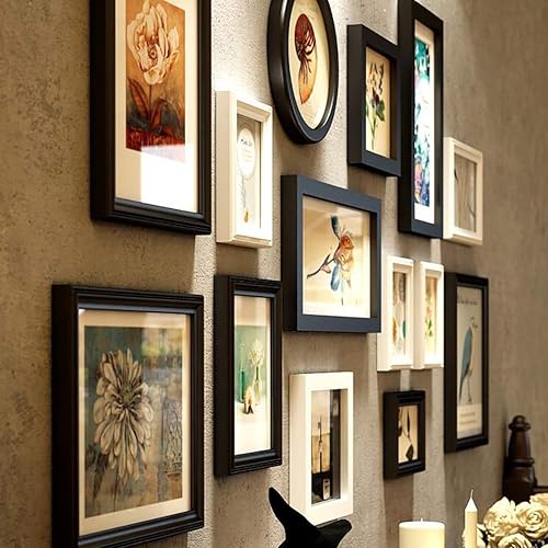 Wandluca Lot de 14 cadres photo muraux rétro pour la maison, le bureau, la chambre à coucher, la chambre d'enfant (Noir + Blanc + Brun) - Nail Gallerys