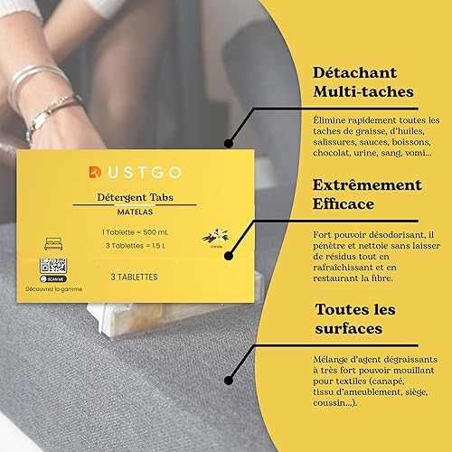 Détergent DUSTGO - Pack de 5 Boîtes (15 Pastilles) Vanille | Détergent Shampouineuse pour Matelas, Canapé, Tapis, Tissus | Nettoyant Textile Parfum Doux | Détergent Sachet Écologique - Nail Gallerys