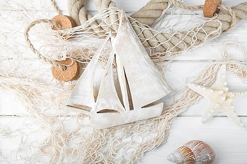 Logbuch-Verlag Figurine de bateau en bois blanc beige cérusé - Décoration de voilier en bois - Décoration maritime - Idée de décoration pour salle de bain - Nail Gallerys