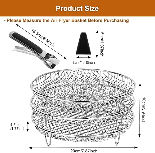 3 Pièces Support De Friteuse À Air, Ronde Grille Vapeur pour Friteuse à Air en Acier Inoxydable Avec 4 Pieds en Silicone, 1 Clip Anti-brûlure, Pour la Cuisine et la Pâtisserie Déshydratées(20cm) - Nail Gallerys
