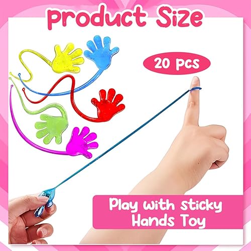 HABNI 20 Pièces Mains Collantes,Jouets Extensibles Paumes Colorés Sticky Hands, Petits Cadeaux pour Les Fêtes d'Anniversaire des Enfants, Fête d'Anniversaire des Garçons - des Filles - Nail Gallerys