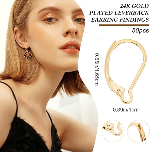Beebeecraft 1 boîte 50 pièces Boucles d'oreilles à Levier Fermoir Plaqué Or 24K Crochets de Fermoirs à Levier en Argent 16X10mm oucles Oreilles à Levier pour la Fabrication de Bijoux - Nail Gallerys