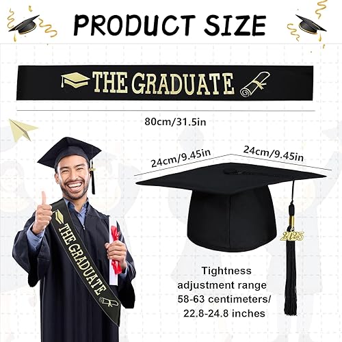 JIEBAO Chapeau de Diplomé Unisexe, Chapeau D'étudiant Réglable et Écharpe Avec Gland Pendentif pour Fêtes de Remise des Diplômes - Nail Gallerys