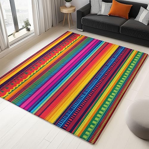 Tapis Salon Rayures Mexicaines Traditionnelles Motif Tapis de Chambre Doux Et Confortable Facile d'entretien Coloré Poils Courts Antidérapant Tapis de Sol Lavable 80 x 150 cm - Nail Gallerys