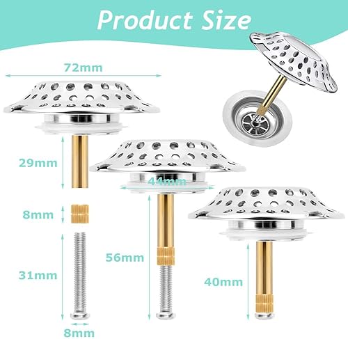 Meenewching Capuchon Universel pour Baignoire, Filtre à Cheveux, 2 en 1, Laiton Massif, Chrome, Acier Inoxydable, Modulaire, Réglable en Hauteur, 5,6 cm - Nail Gallerys