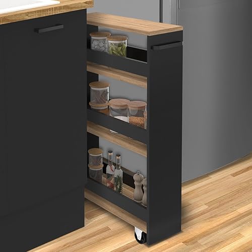 IDMarket - Desserte de cuisine gain de place HAGA chariot de rangement à étages noir et façon hêtre - Nail Gallerys