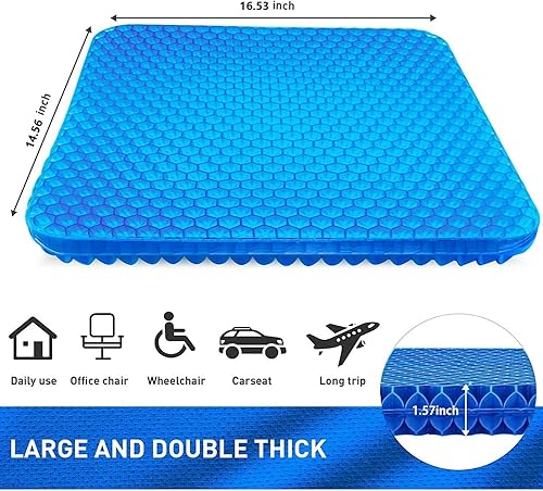 WXFLGH Coussin de Siège en Gel, Coussin de Chaise, Coussin Anti Escarres, Soulage la Pression sur Le Orthopédique avec Housse Antidérapant pour Voiture/Bureau/Maison/Fauteuil Roulant (Bleu) - Nail Gallerys