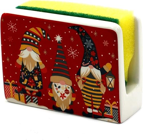 Tabac du Bassigny Porte Éponge en céramique décore Lutin de Noël Gnormy Rouge - 12 x 9 cm - Nail Gallerys
