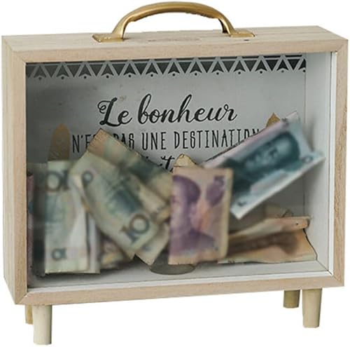 Uposao Tirelire en Bois, Tirelire Cagnotte Voyage en Bois Massif Transparent Résistant Aux Chutes Boîte De Rangement élégant Art Verre Tirelire pour Pièce De Monnaie Décoration De Bureau De Chambre - Nail Gallerys