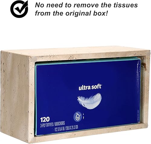 TOLIDA Housse rectangulaire en travertin pour boîte à mouchoirs – Distributeur de papier de soie de table, organisateur de mouchoirs beige pour la maison et le bureau - Nail Gallerys