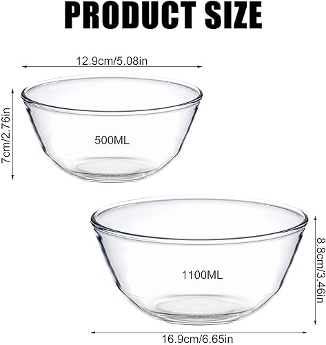 GBKDQQ Lot de 3 bols mélangeurs en verre (0,5 l, 0,8 l, 1,1 l) - Grand saladier rond en verre pour la cuisson, la pâtisserie, la préparation, le four, le micro-ondes et le lave-vaisselle - Transparent - Nail Gallerys