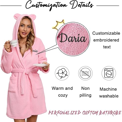 Seguire Peignoir de Bain Femme Personnalisé Peignoir Femme Brodé avec Nom Flanelle Décontracté Robes de Chambre pour Femmes Personnalisé Cadeaux pour Amoureuse - Nail Gallerys