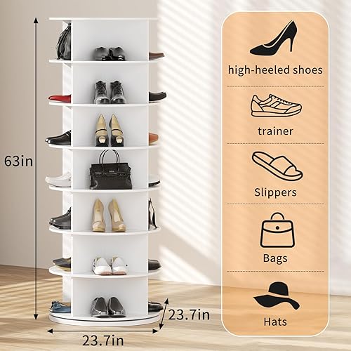Étagère à chaussures pivotante à 360° - 7 couches avec grande capacité - Blanc - Bibliothèque avec 4 compartiments - Peut contenir 28 paires de chaussures, sacs, livres et ustensiles de cuisine - Nail Gallerys